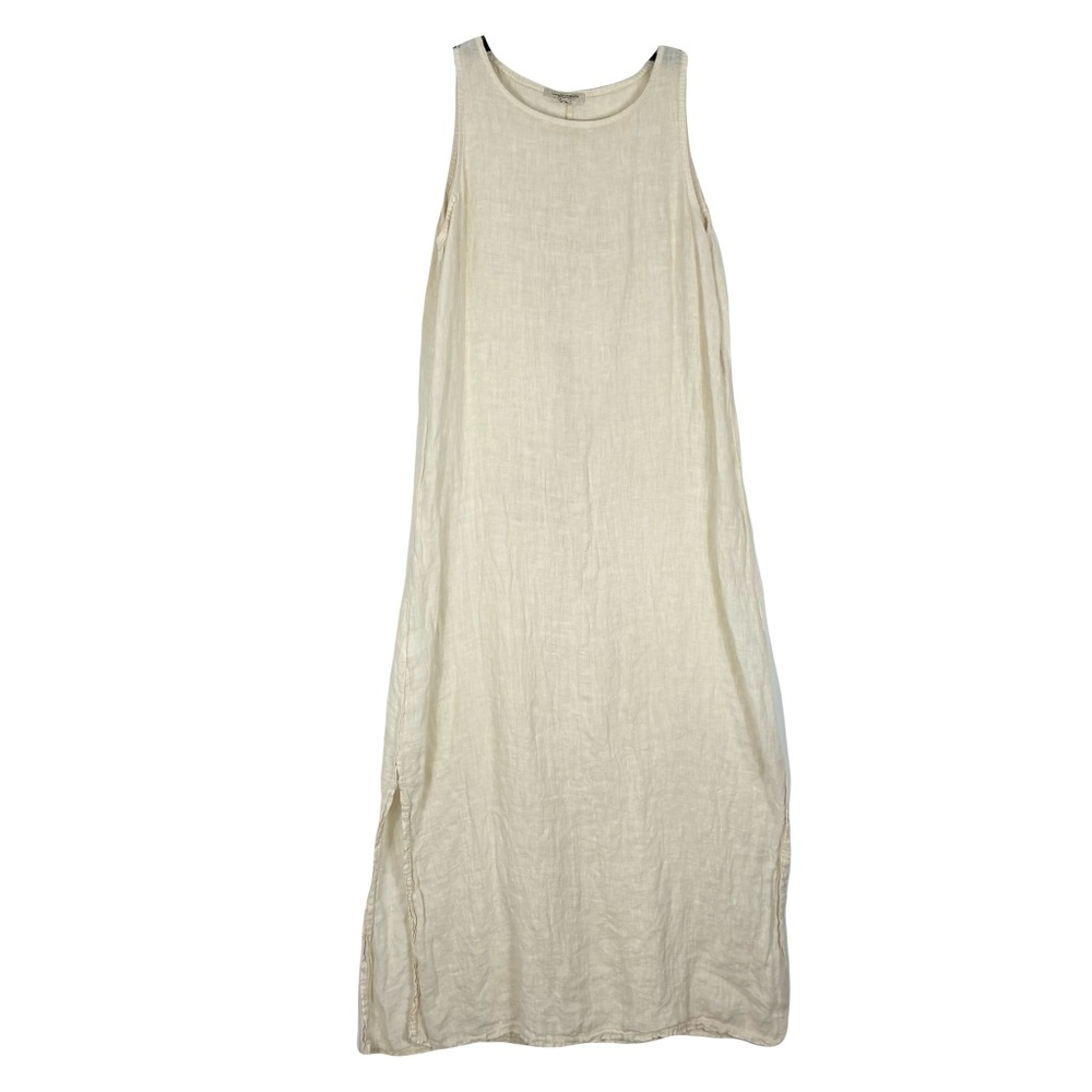 Francesca Bettini Cream Linen Midi Dress M Slit Sleeveless